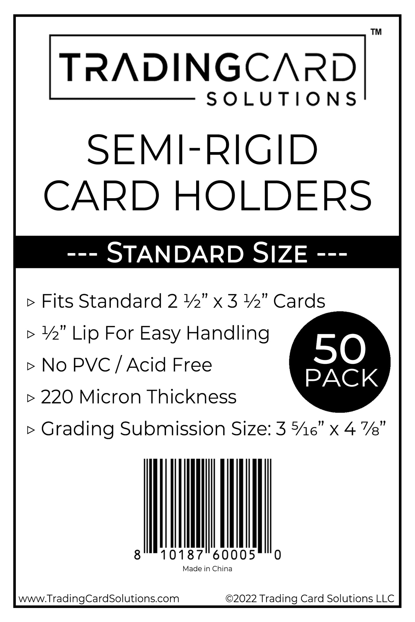 Premium Semi-Rigid Card Holders 50 Pack